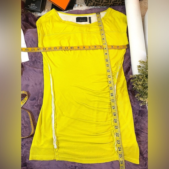 Line White & Neon Yellow Cap Sleeve Top  Raw Edges Side Gathering size XS - Picture 6 of 6